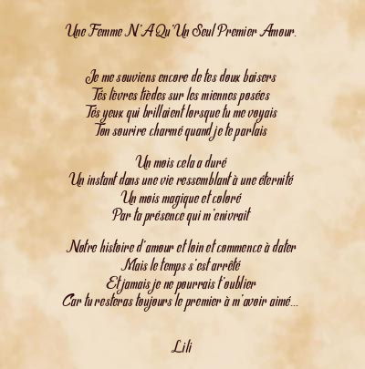 Le poème en image: Une Femme N’a Qu’un Seul Premier Amour.