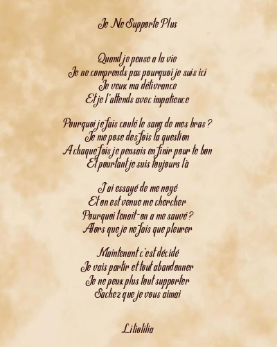 Le poème en image: Je Ne Supporte Plus