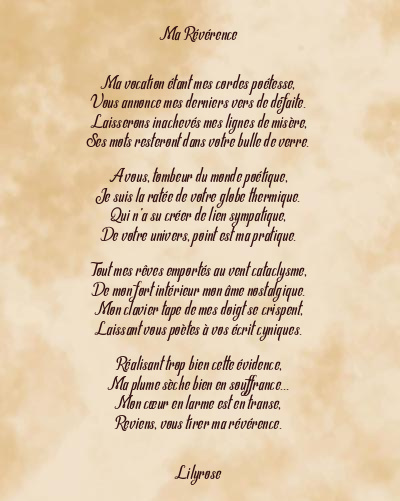 Le poème en image: Ma Révérence