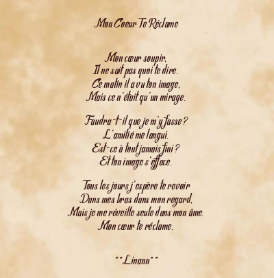 Le poème en image: Mon Coeur Te Réclame