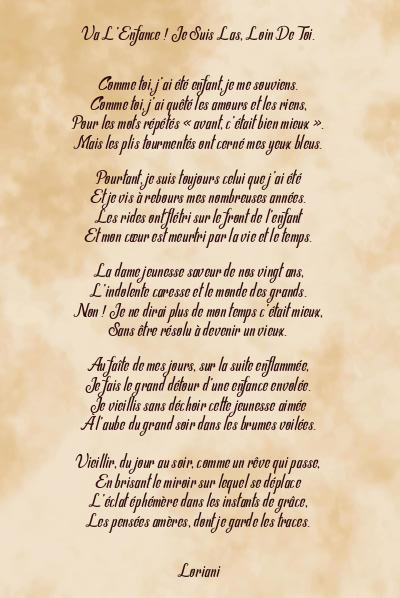 Le poème en image: Va L’enfance ! Je Suis Las, Loin De Toi.