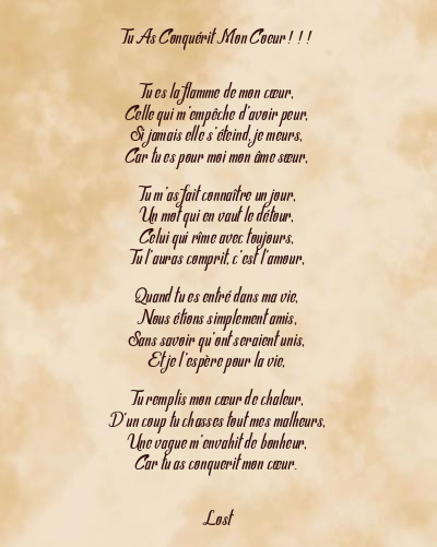 Le poème en image: Tu As Conquérit Mon Coeur ! ! !