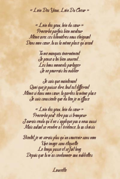 Le poème en image: « Loin Des Yeux, Loin Du Coeur »