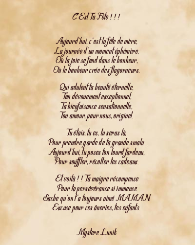 Le poème en image: C’est Ta Fête ! ! !