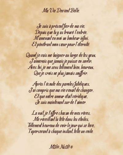 Le poème en image: Ma Vie Devient Belle.
