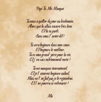 Le poème en image: Papi Tu Me Manque