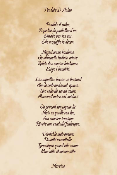 Le poème en image: Pendule D’antan
