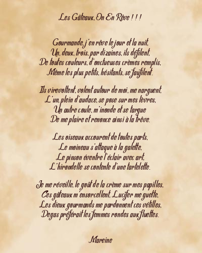 Le poème en image: Les Gâteaux, On En Rêve ! ! !