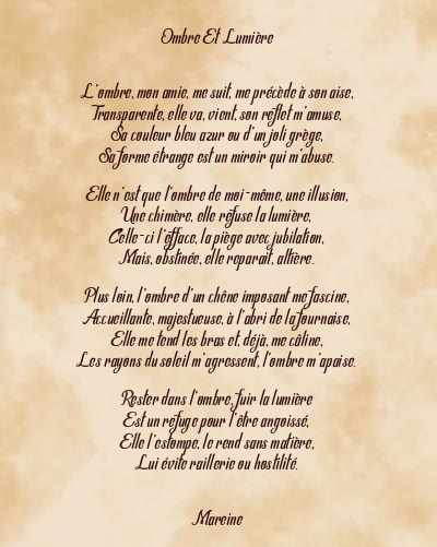 Le poème en image: Ombre Et Lumière