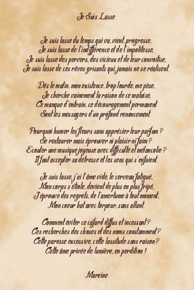 Le poème en image: Je Suis Lasse