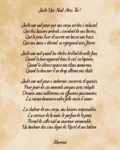Le poème en image: Juste Une Nuit Avec Toi !