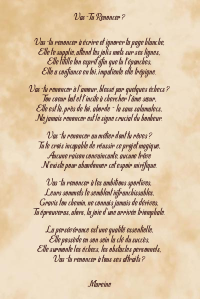 Le poème en image: Vas-Tu Renoncer ?