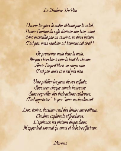 Le poème en image: Le Bonheur Du Peu