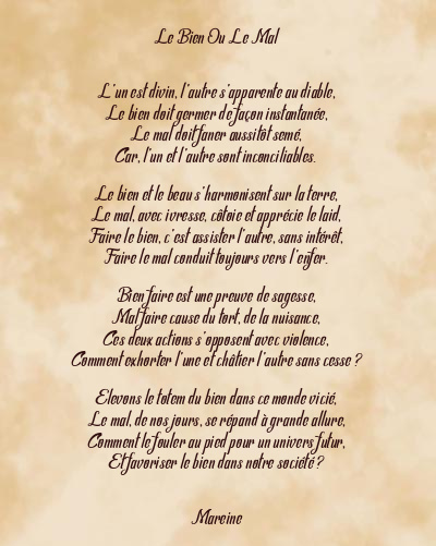 Le poème en image: Le Bien Ou Le Mal