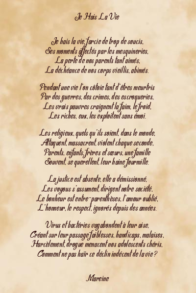 Le poème en image: Je Hais La Vie