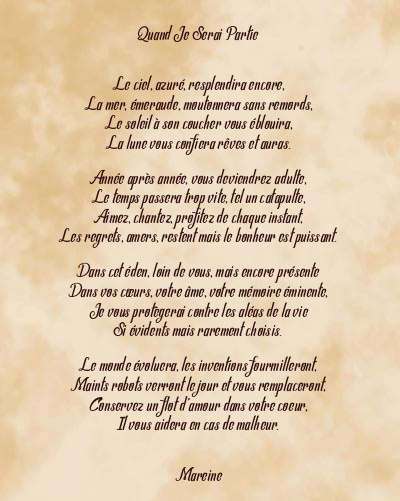 Le poème en image: Quand Je Serai Partie