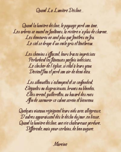 Le poème en image: Quand La Lumière Décline…