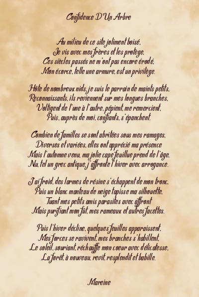 Le poème en image: Confidence D’un Arbre