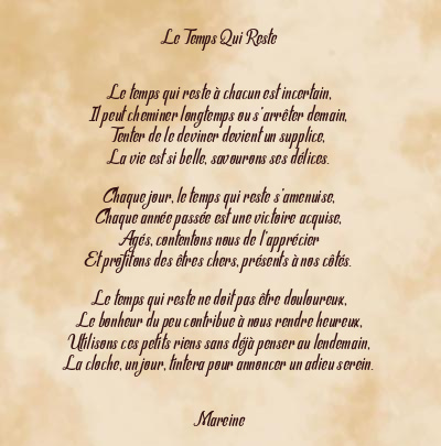 Le poème en image: Le Temps Qui Reste
