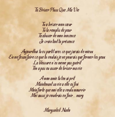 Le poème en image: Ta Briser Pluss Que Ma Vie