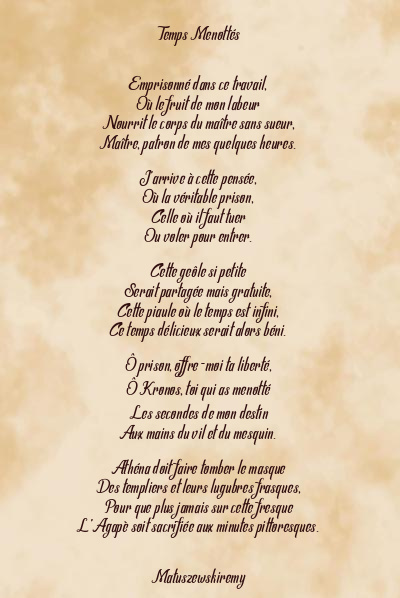 Le poème en image: Temps Menottés