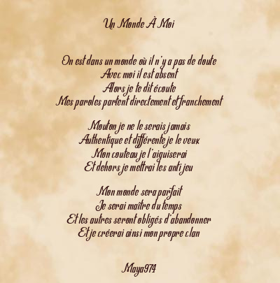 Le poème en image: Un Monde À Moi