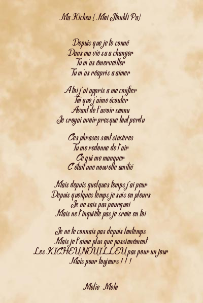 Le poème en image: Ma Kicheu (Moi Jtoubli Pa)