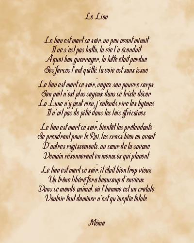 Le poème en image: Le Lion