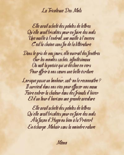 Le poème en image: La Tricoteuse Des Mots