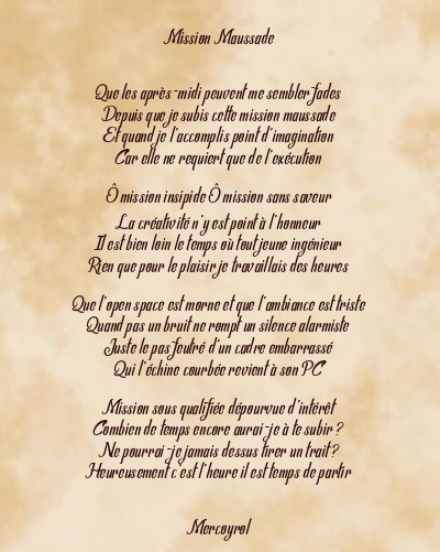 Le poème en image: Mission Maussade
