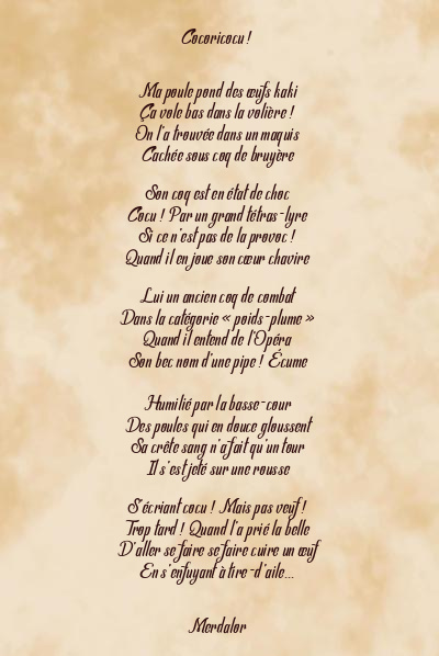 Le poème en image: Cocoricocu !