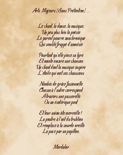 Le poème en image: Arts Majeurs (Sans Prétention) …