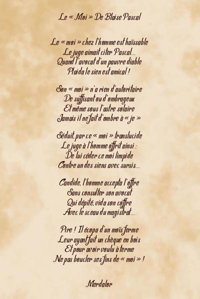 Le poème en image: Le « Moi » De Blaise Pascal
