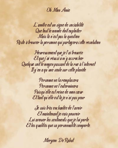 Le poème en image: Oh Mon Amie