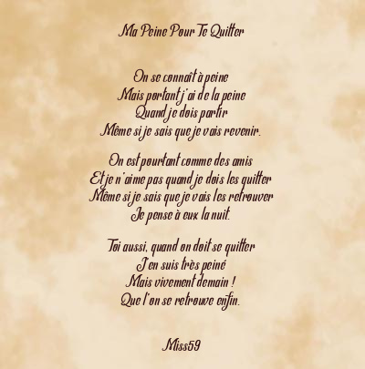 Le poème en image: Ma Peine Pour Te Quitter