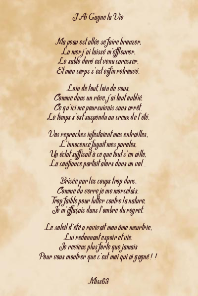 Le poème en image: J’ai Gagne La Vie