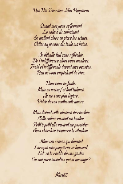 Le poème en image: Une Vie Derriere Mes Paupieres