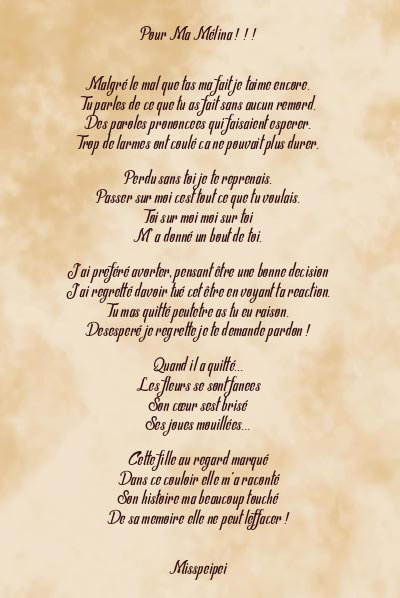 Le poème en image: Pour Ma Mélina ! ! !