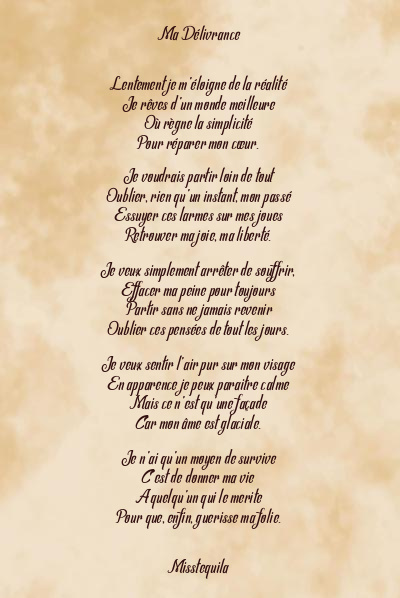 Le poème en image: Ma Délivrance