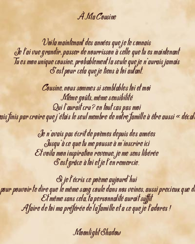 Le poème en image: À Ma Cousine