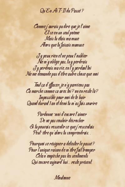 Le poème en image: Qu’en Ai T-Il Du Passé ?