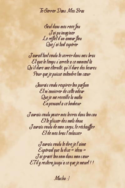 Le poème en image: Te Serrer Dans Mes Bras