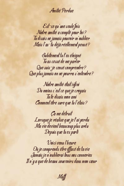 Le poème en image: Amitié Perdue
