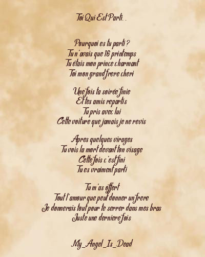 Le poème en image: Toi Qui Est Parti. .