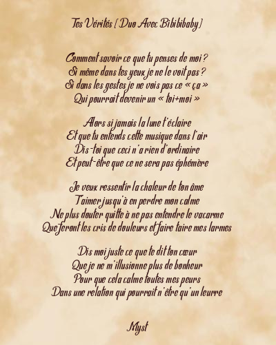 Le poème en image: Tes Vérités (Duo Avec Bibibibaby)