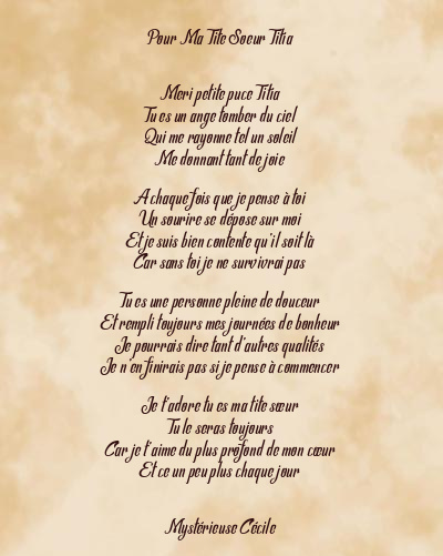 Le poème en image: Pour Ma Tite Soeur Titia