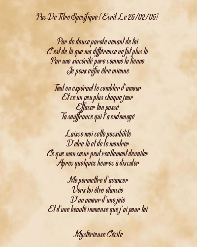 Le poème en image: Pas De Titre Specifique (Ecrit Le 25/02/05)
