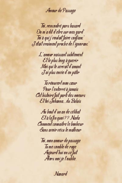 Le poème en image: Amour De Passage