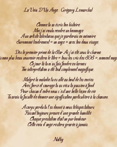 Le poème en image: La Voix D’un Ange : Grégory Lemarchal