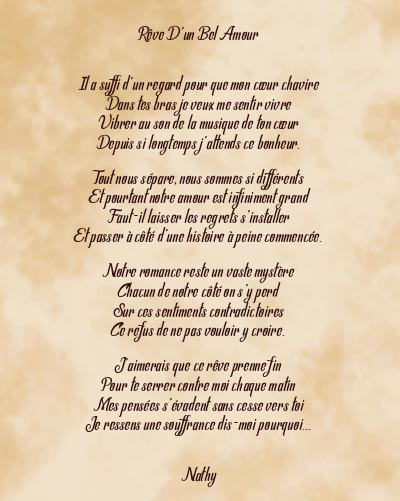 Le poème en image: Rêve D’un Bel Amour